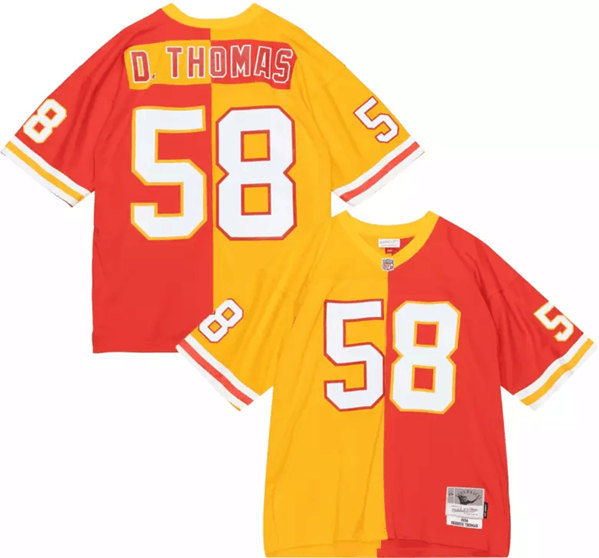 Men's Kansas City Chiefs #58 Derrick Thomas Red/Yellow Split 1994 Throwback Stitched Football Jersey Men's Kansas City Chiefs #58 Derrick Thomas Red/Yellow Split 1994 Throwback Stitched Football Jersey